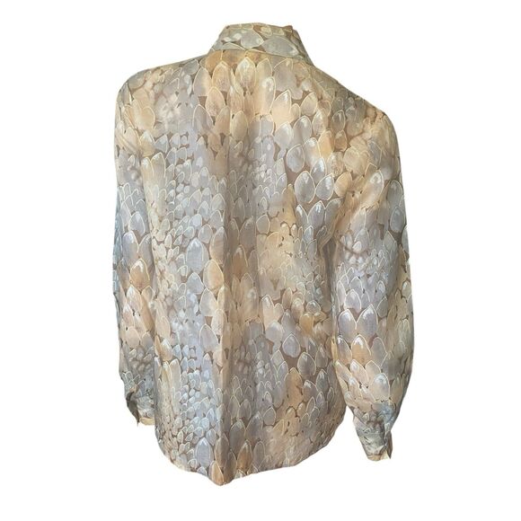 Tess 100% Silk Button Down Blouse M Sheer Long Sleeve Snake Print Capsule Office - Picture 5 of 7